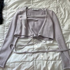 Lavender cropped wrap around sweater